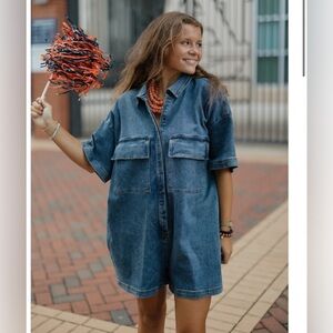 New with tags Viral soft denim Grade and Gather romper (m/l)